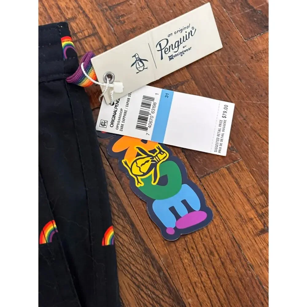 Original Penguin Gay Pride Swim Trunks Bathing Suit Men’s Size 31 Rainbow New